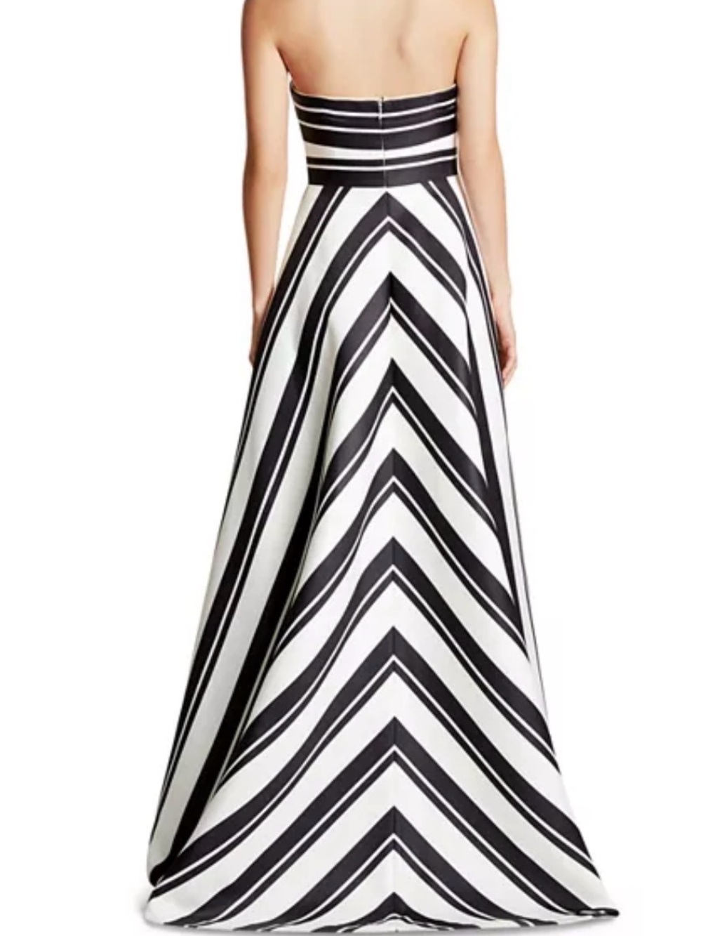 Halston Heritage Black & White Strapless Stripe Maxi Gown - Picture 2 of 4